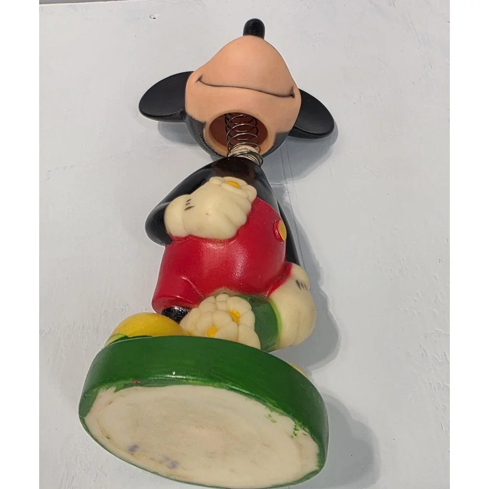 Vintage 70s Disney Mickey Mouse Bobblehead Figure Flower Kitschy Decor 7